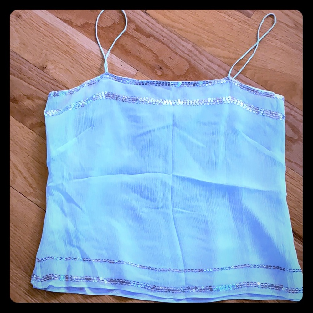 BR Mint Green Silk Tank with Silver Sequins